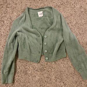 Fuzzy green cropped cardigan